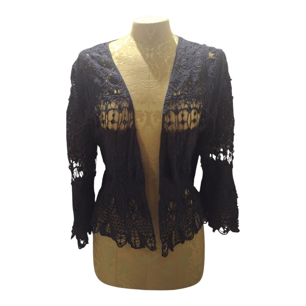Kate & Mallory‎ Crochet Lace Open Cardigan Faded Black Oversized XS WhimsyGoth